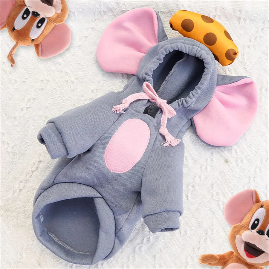 Mouse Hoodie Pet Costume – Funny Winter Cosplay Outfit for Dogs & Cats