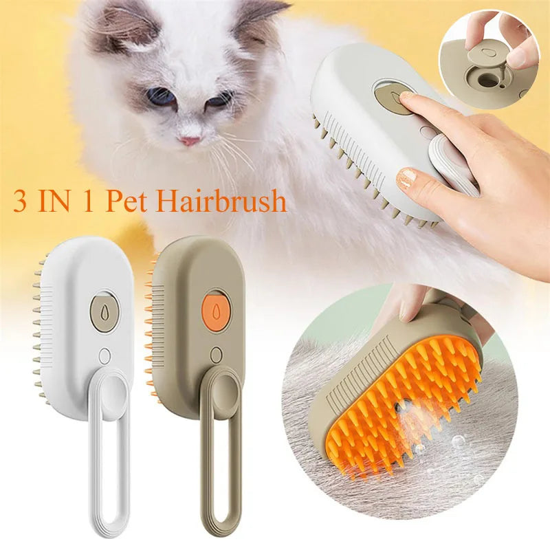 3-in-1 Pet Steam Brush – Electric Grooming Comb with Spray & Massage for Cats and Dogs