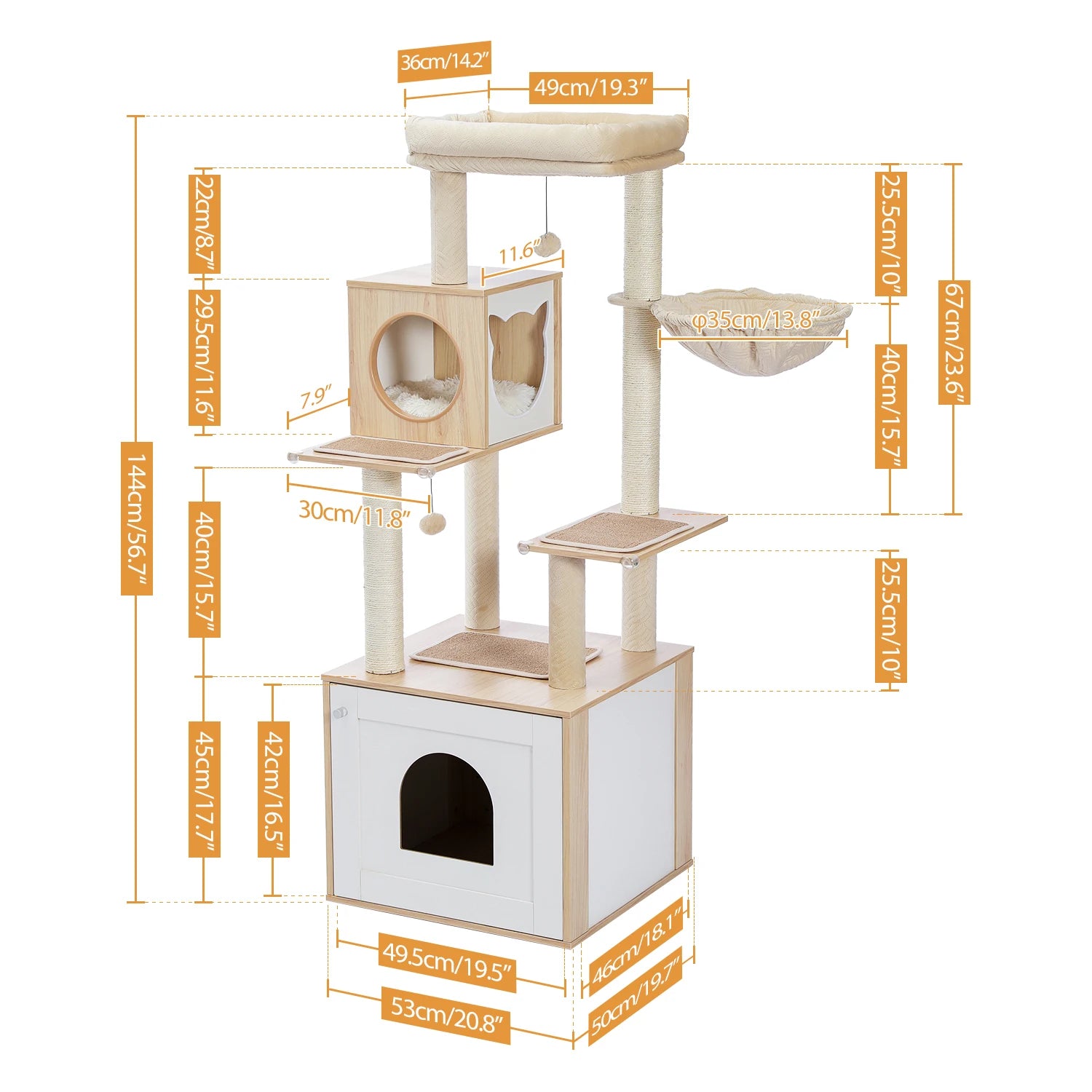 Multi-Level Cat Tree – Condo Tower with Hammock, Scratching Posts & Toys