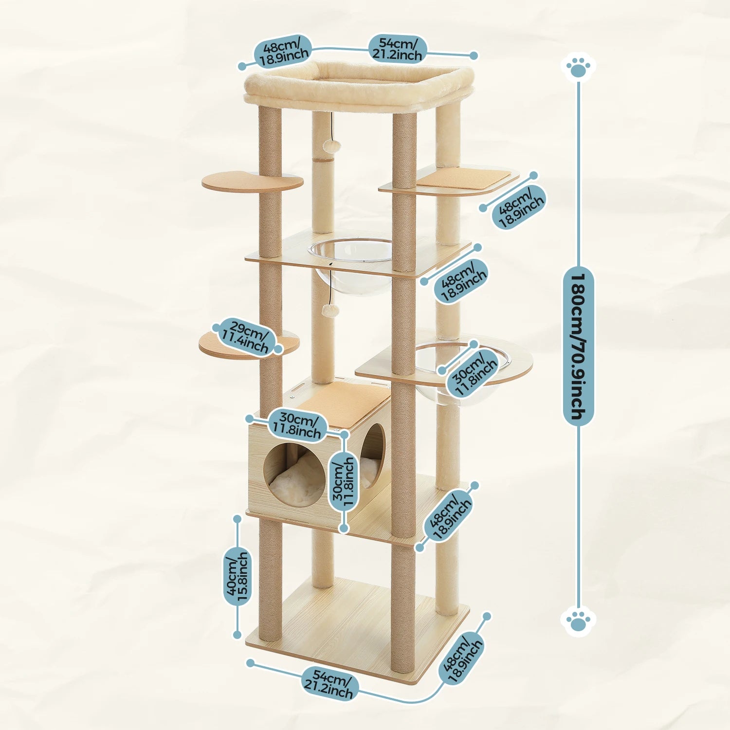 Multi-Level Cat Tree – Condo Tower with Hammock, Scratching Posts & Toys