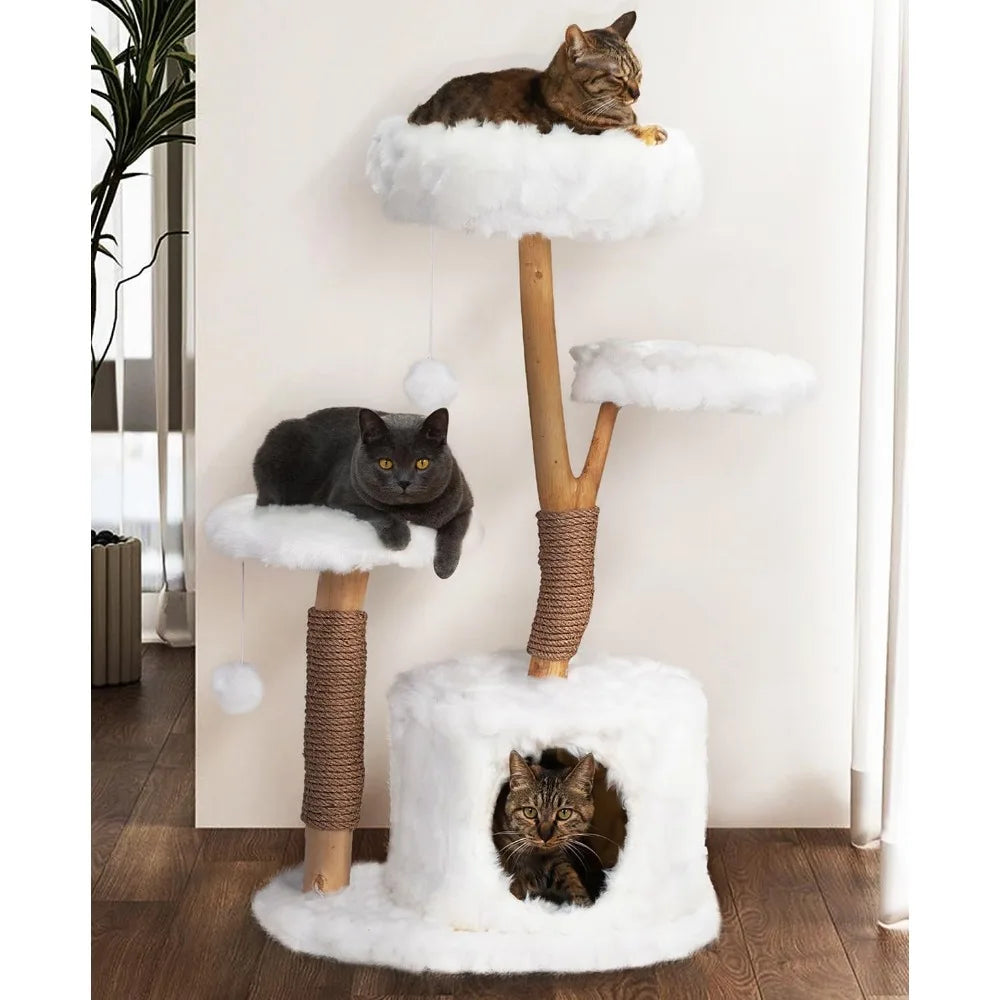 Very COZIWOW Cloud Cat Tree Tower – Modern Aesthetic Cat Furniture with Solid Natural Wood