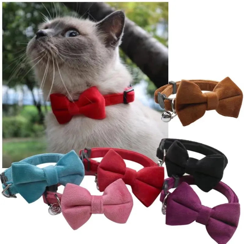 Cute Cat Collar with Bow & Bell – Adjustable Pet Collar Set (1–8 PCS, Multicolor)
