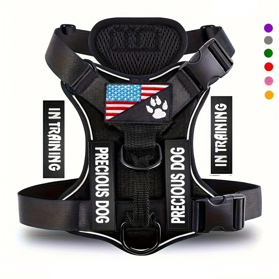 Service Dog Harness – Reflective Adjustable Dog Vest with 5 Patches, Soft Oxford & Mesh
