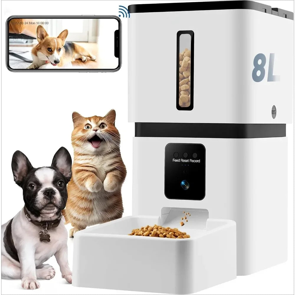 Automatic Dog & Cat Feeder with Camera – 5G WiFi Smart App Control, HD 1080P Video Recording, Timed Pet Food Dispenser