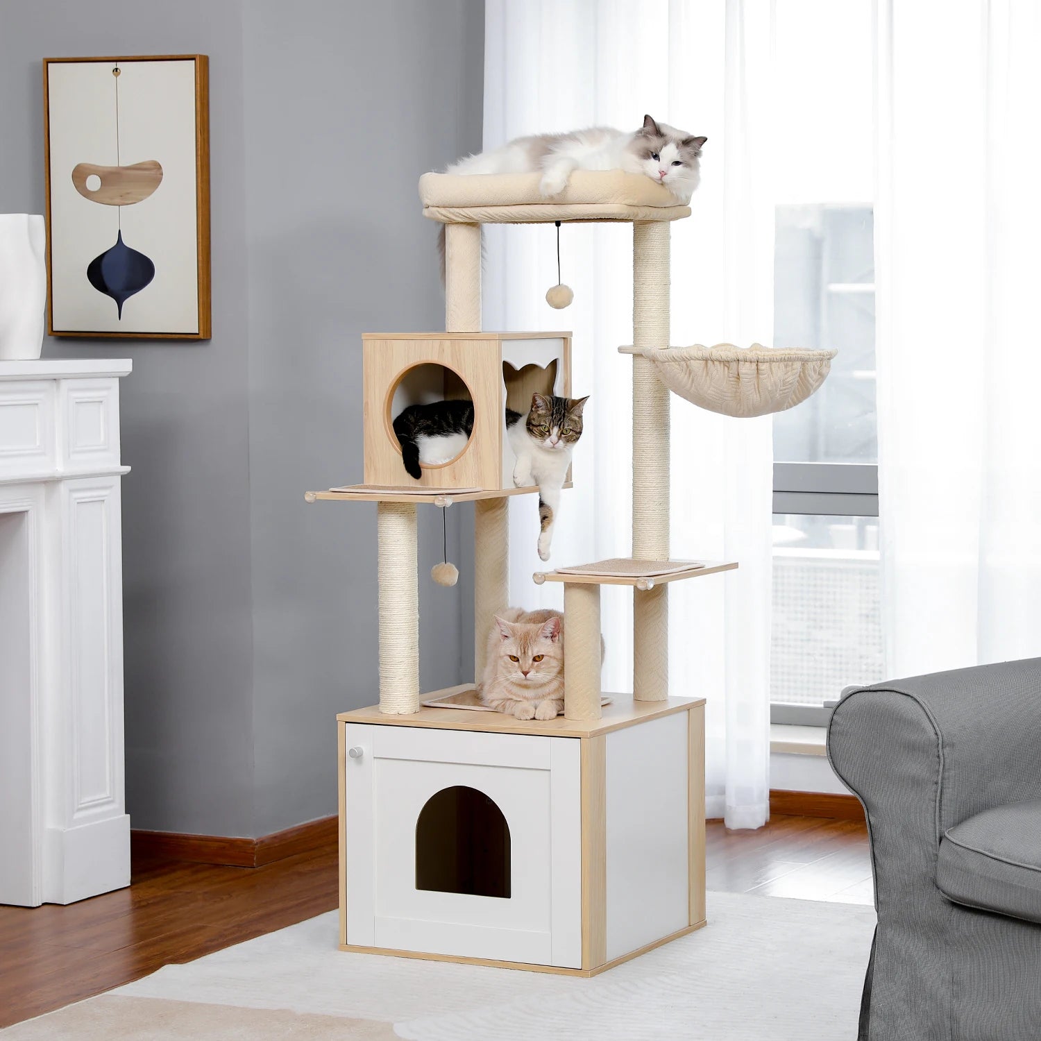 Multi-Level Cat Tree – Condo Tower with Hammock, Scratching Posts & Toys