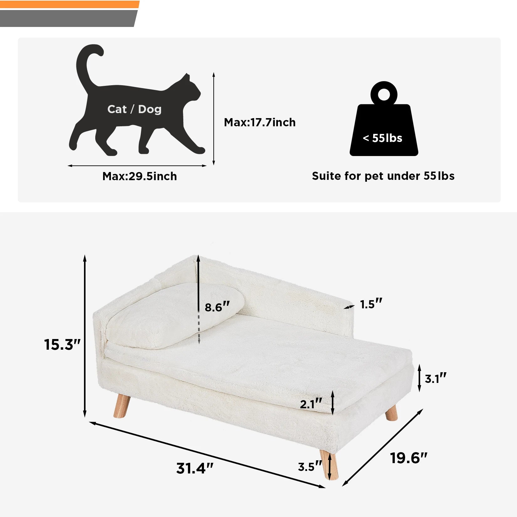Nordic Elevated Pet Bed – Wooden Leg Pet Sofa with Waterproof Cozy Pad