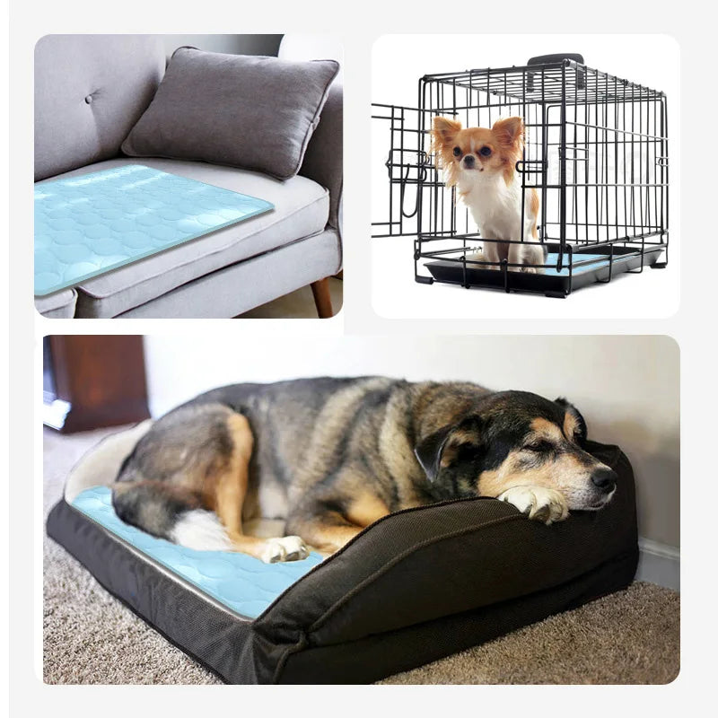 Pet Dog Cooling Bed Mat – Extra Large Iced Summer Rug for Dogs & Cats, Washable and Durable