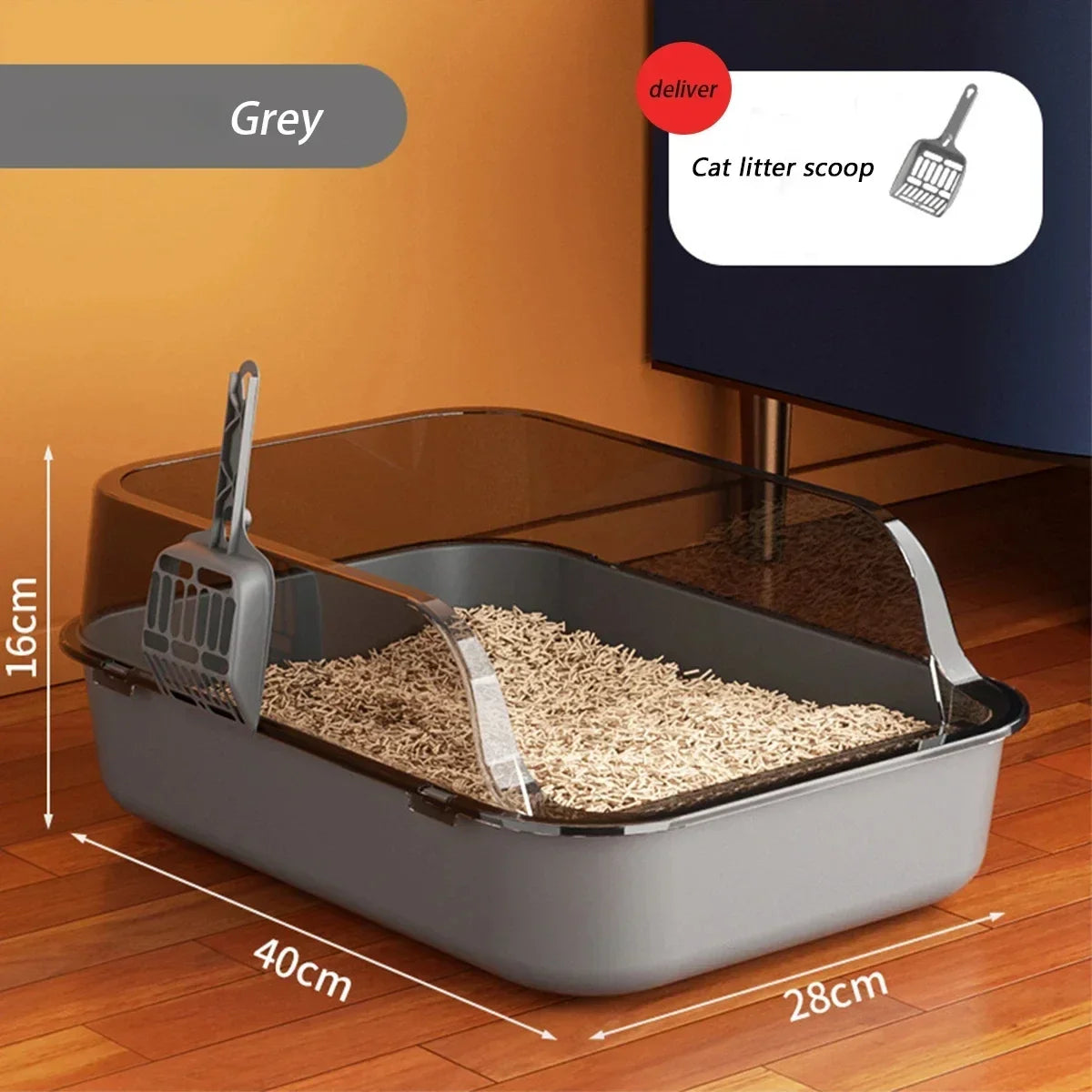 Semi-Enclosed Cat Litter Box with High Sides – Splashproof Kitty Sandbox with Litter Scoop