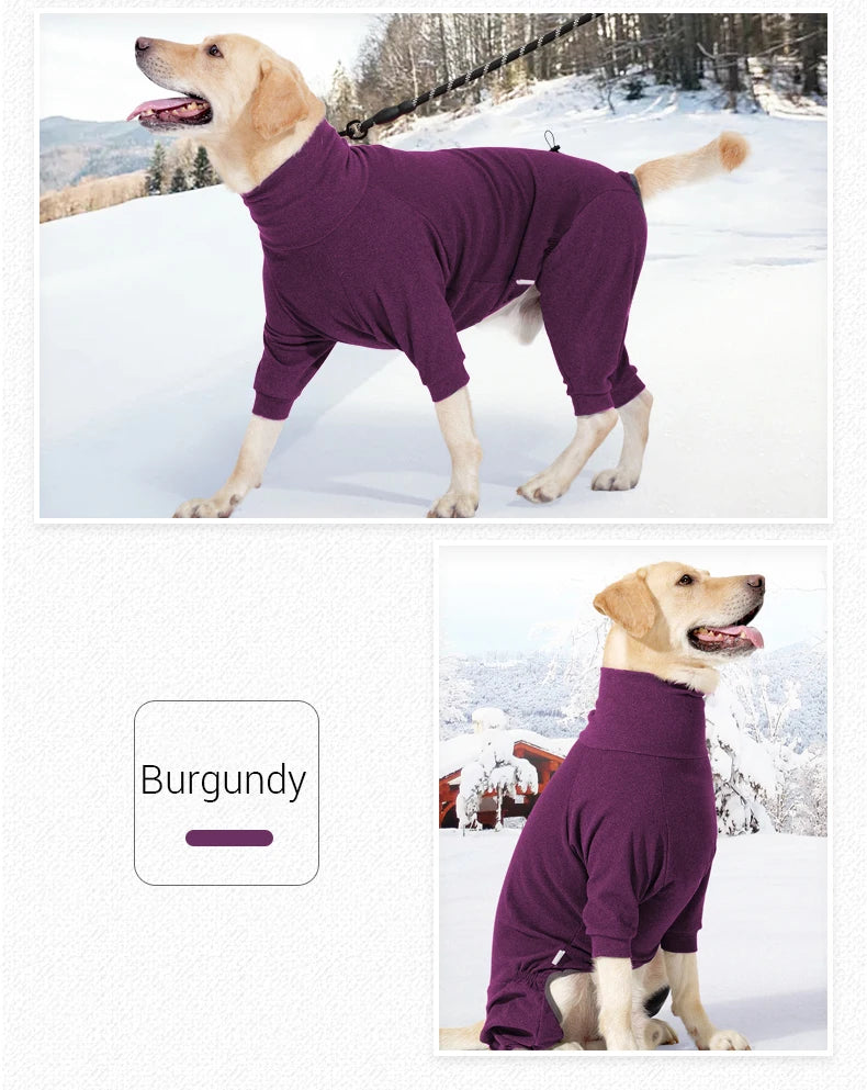Warm Fleece Dog Jumpsuit – Windproof High-Collar Winter Overalls for Large Dogs