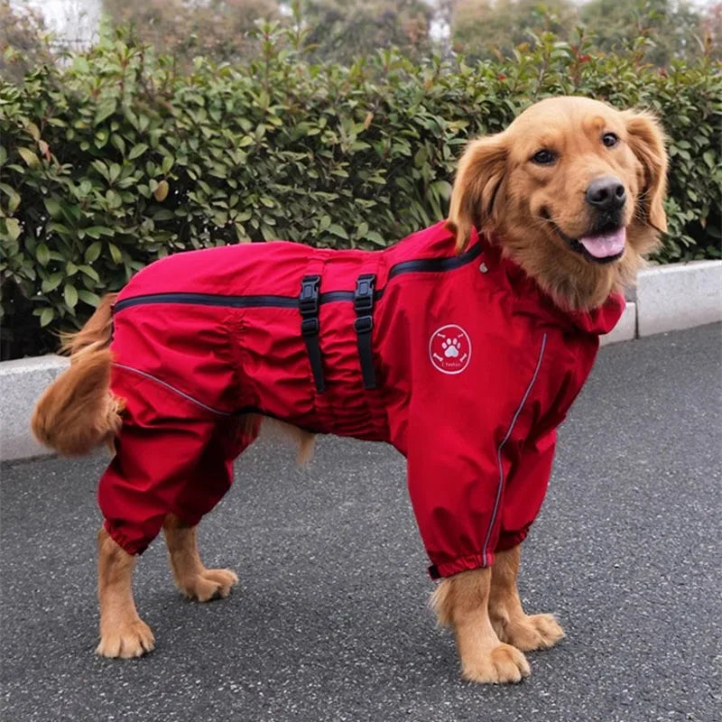 Waterproof Reflective Dog Raincoat – Red All-Weather Jacket for Large Dogs