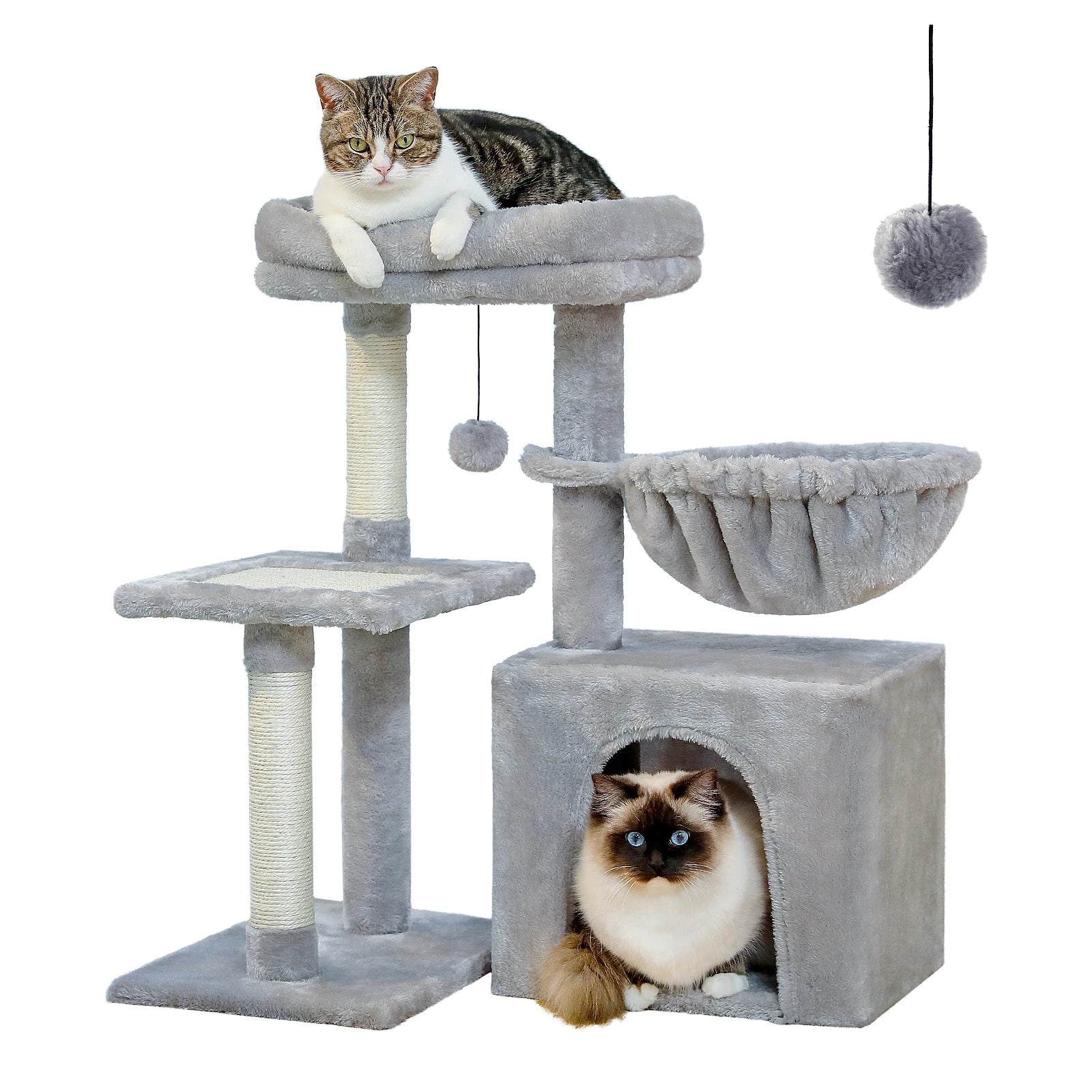 Cat Tree Tower for Indoor Cats – 2 Styles Cat Activity Center with Scratching Posts, Large Hammock & Removable Top Perch (Grey)
