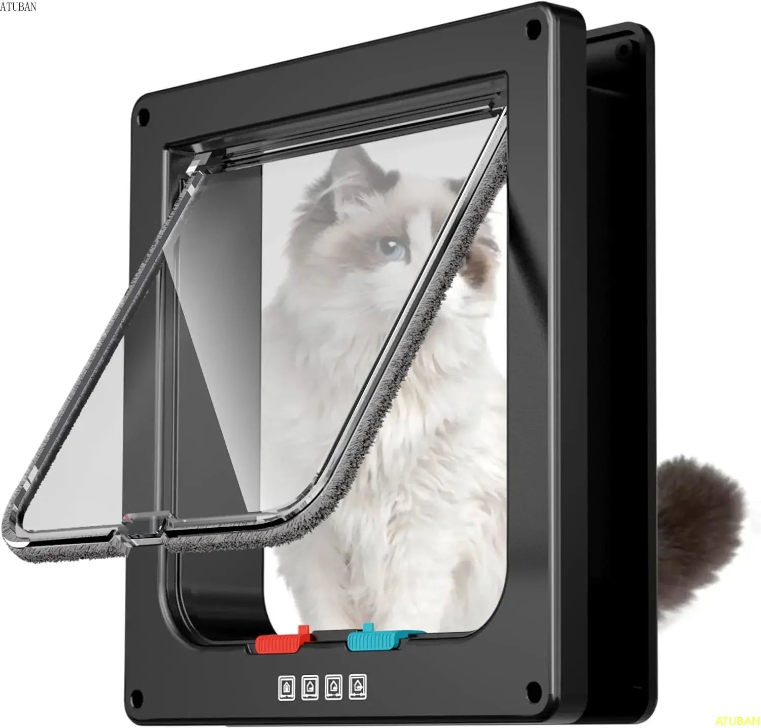 ATUBAN Large Cat Door – 4-Way Locking Pet Door for Interior, Exterior, Window & Wall Installation