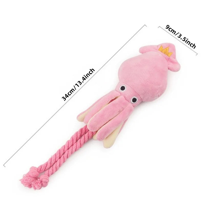 Squid Plush Dog Toy – Cute Puppy Chew Toy with Squeaker, Teeth Cleaning Rope Toy for Small Dogs & Puppies