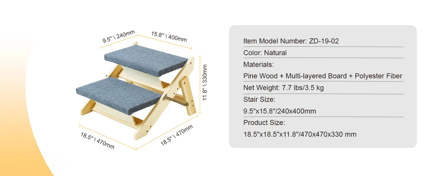 SucceBuy Wooden Pet Steps & Ramp Combo – 2-in-1 Foldable Design for Small to Large Pets