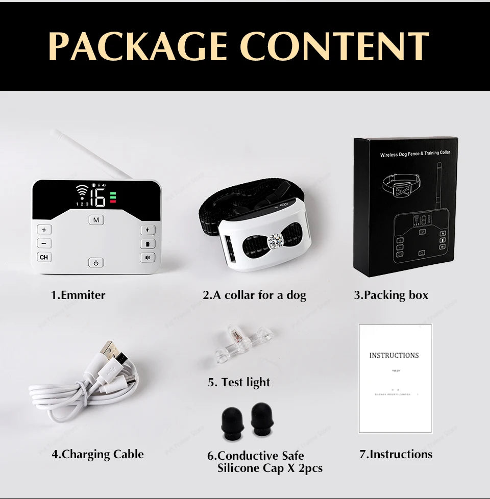 2-in-1 Wireless Dog Fence & Training Collar – Rechargeable Anti-Runaway System for Up to 3 Dogs