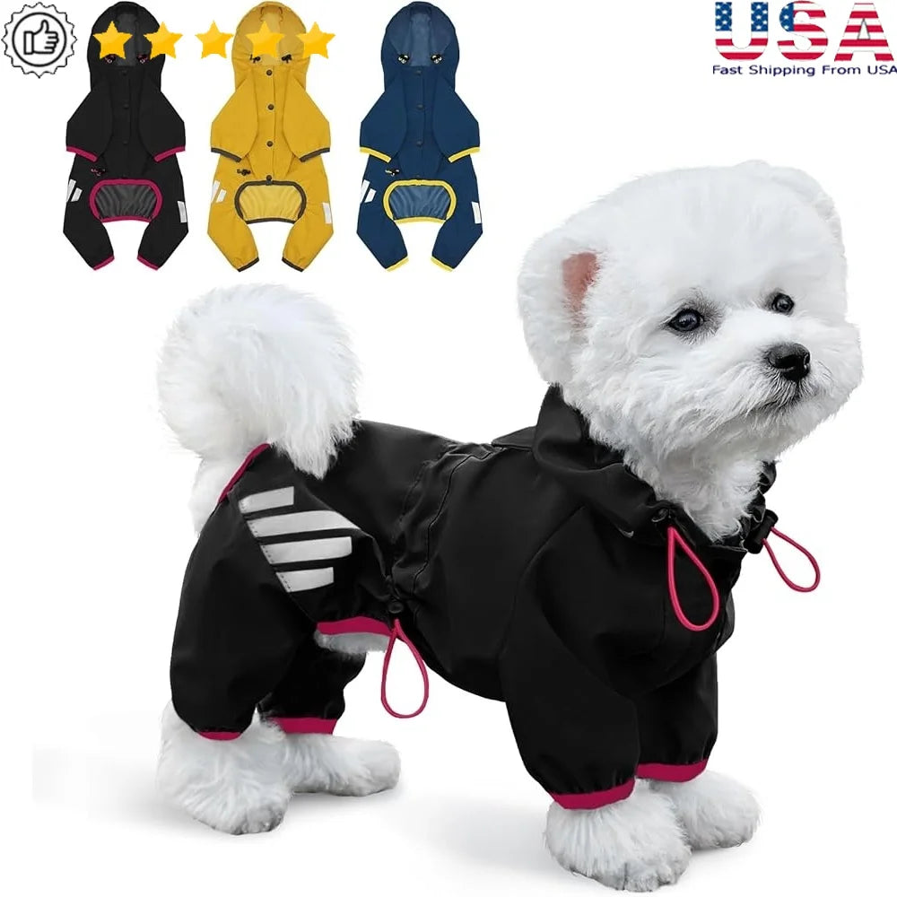 Waterproof Dog Raincoat with Reflective Straps, Leash Hole, and Four-Leg Design – Lightweight Comfort for Small and Medium Do