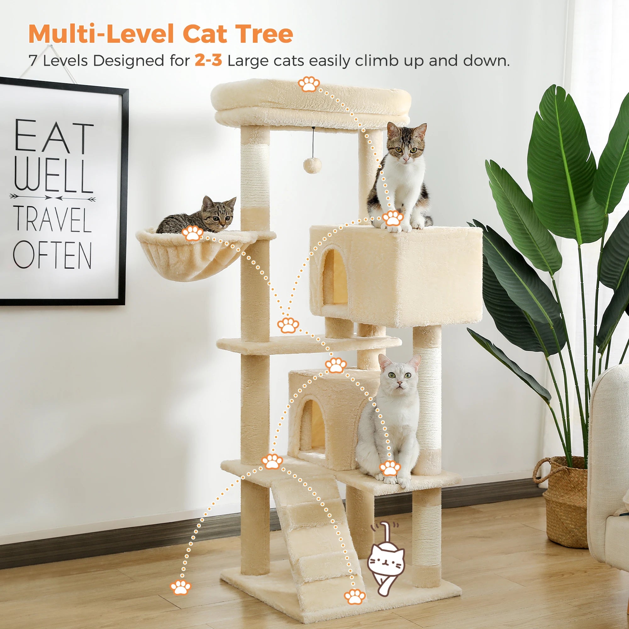 Luxury Cat Tree – Multi-Level Tower with Condos, Hammock & Scratching Posts