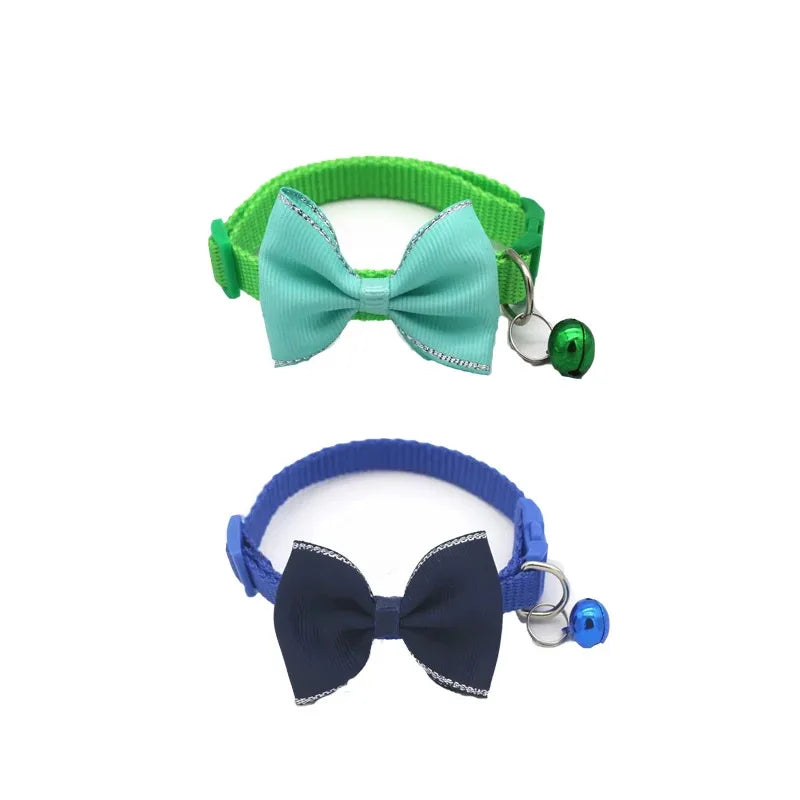 Cute Cat Collar with Bow & Bell – Adjustable Pet Collar Set (1–8 PCS, Multicolor)