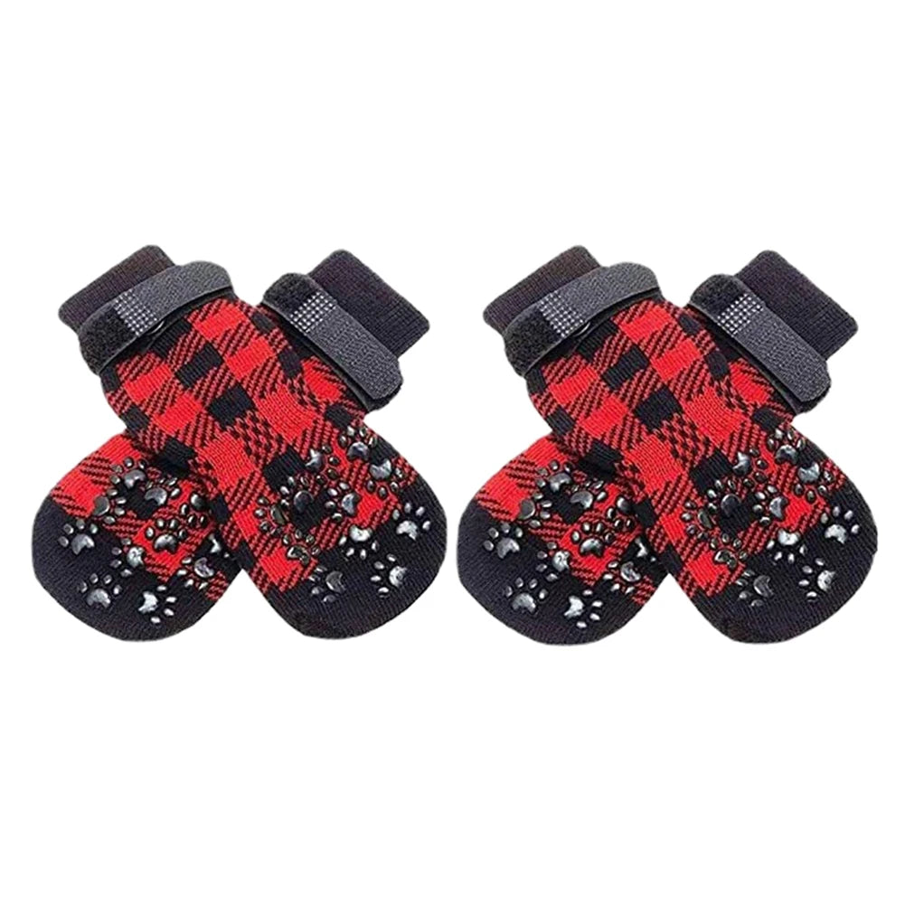 4-Pack Anti-Slip Dog Socks – Adjustable Paw Protectors with Rubber Grip for Indoor Traction