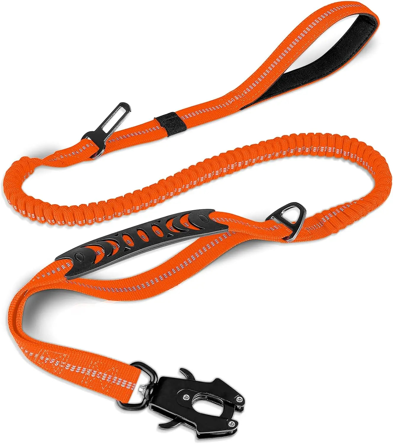 Tactical Dog Leash – Heavy-Duty 4–6FT Bungee Lead with Dual Handles, Metal Clip & Seatbelt Attachment