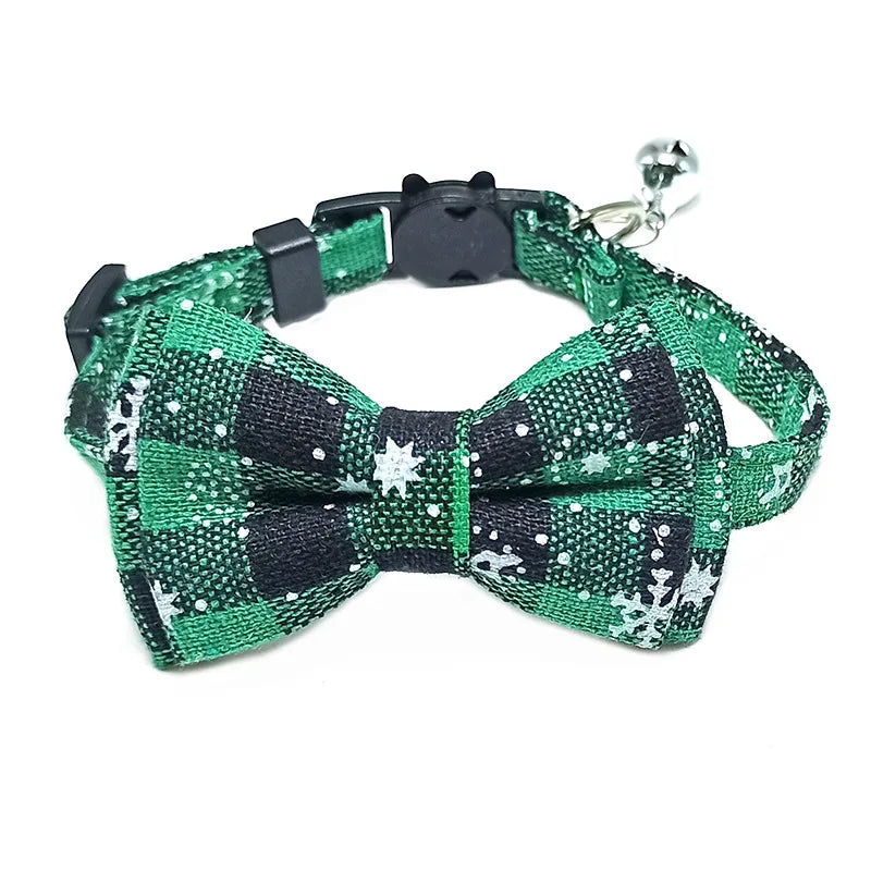 Plaid Breakaway Cat Collar with Bow Tie & Bell – Adjustable Holiday Pet Collar for Cats & Small Dogs