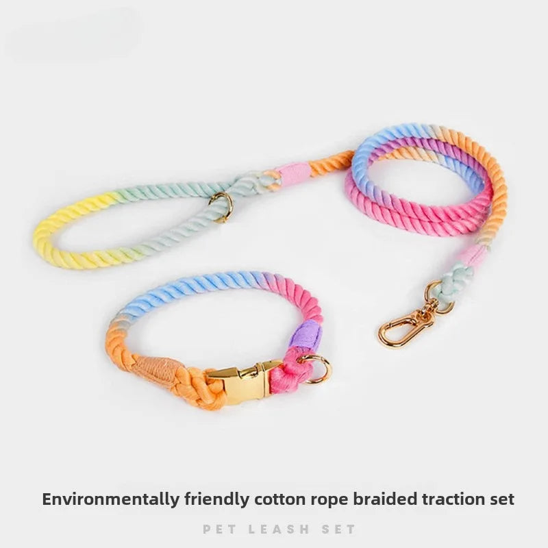 Hand-Woven Cotton Rope Dog Collar & Leash Set – Medium & Large Dogs