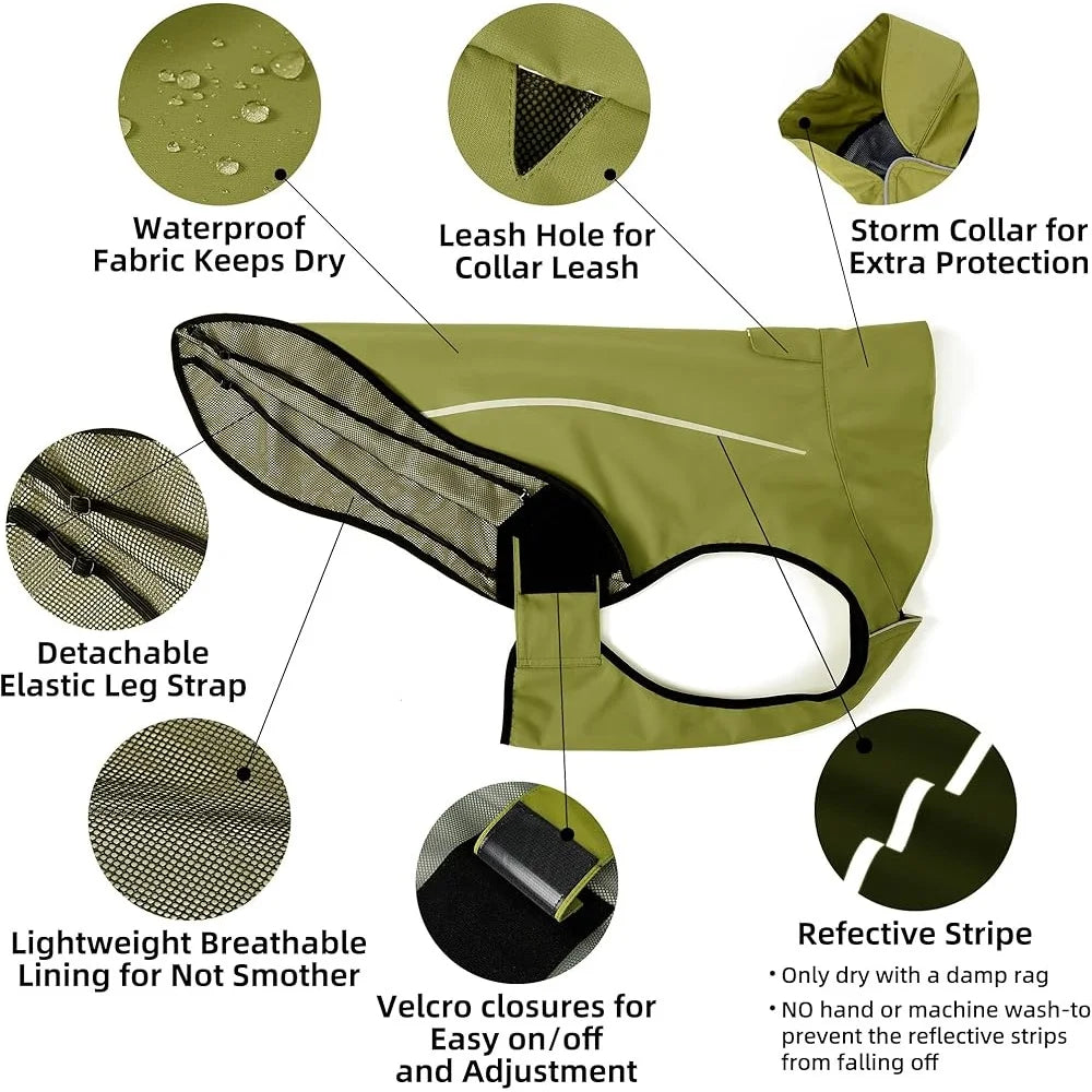 Adjustable Waterproof Dog Raincoat with Reflective Trim – Lightweight, Breathable Pet Jacket with Leash Opening for Small, Medium, and Large Dogs