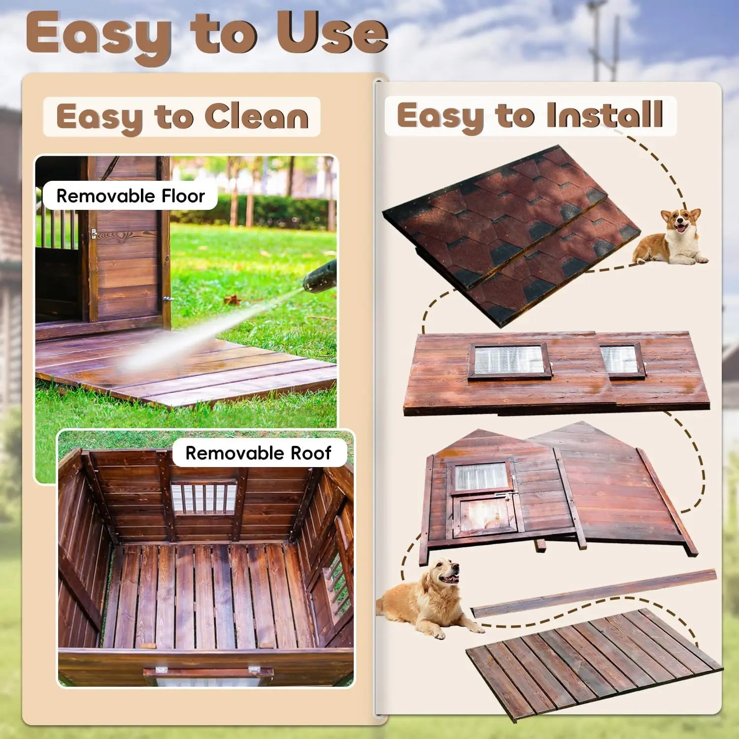 Large Outdoor Dog House – Weatherproof XXL Dog Kennel with Removable Floor & Roof, Insulated for Warmth