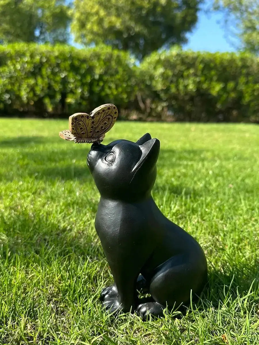 Curious Cat with Butterfly – Resin Figurine Memorial & Home Decoration