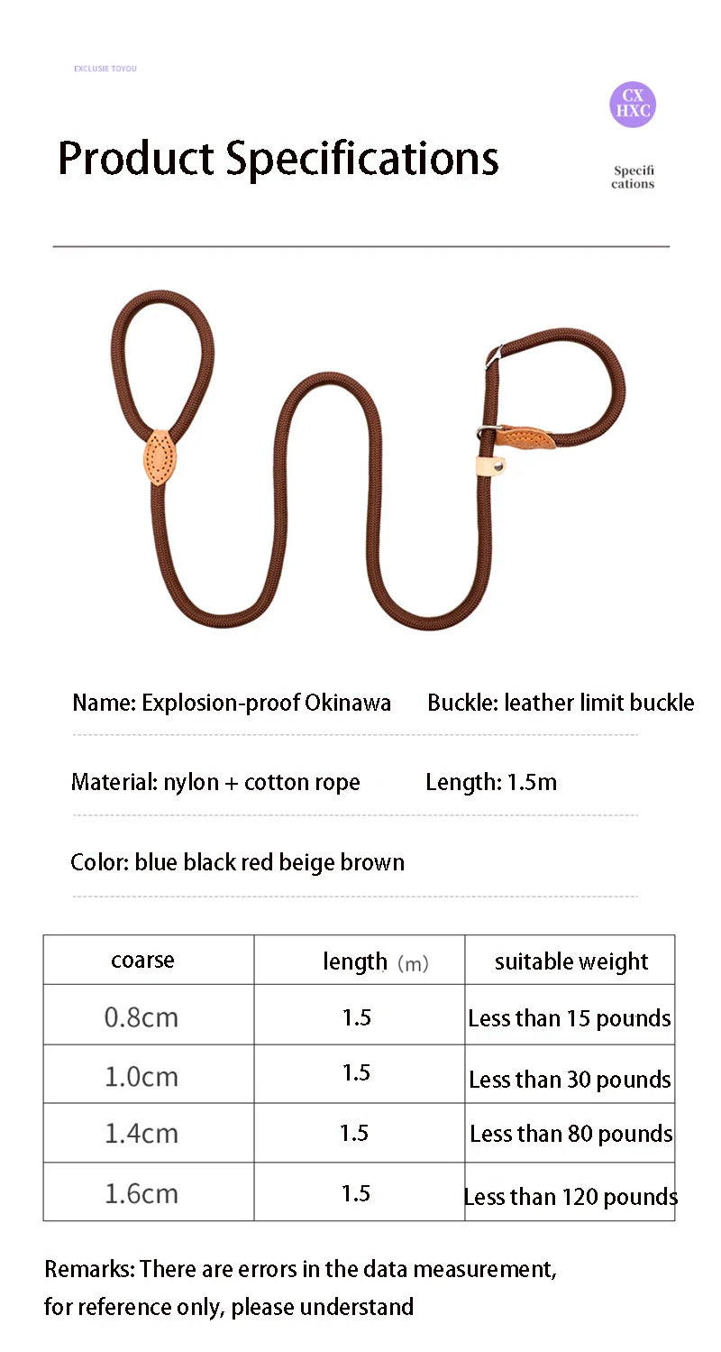 Braided Rope Dog Slip Leash – Adjustable Training Lead for Small & Medium Dogs