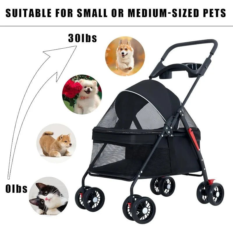 Lightweight Foldable Pet Stroller – Compact Baby-Style Stroller for Small Dogs, Cats & Puppies | Ideal for Outdoor Travel
