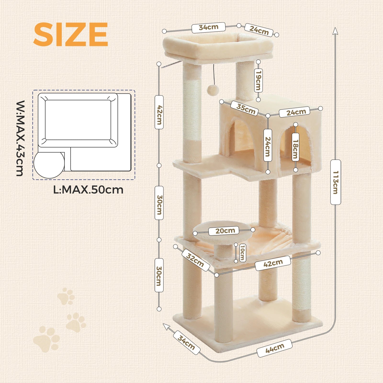 Multi-Level Cat Tree – Indoor Tower with Condo, Hammock & Scratching Posts