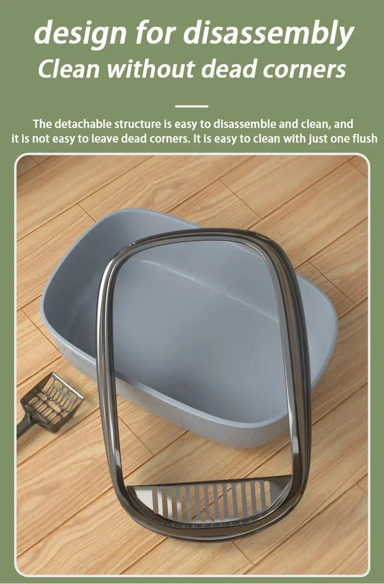 Semi-Enclosed Cat Litter Box with High Sides – Splashproof Kitty Sandbox with Litter Scoop
