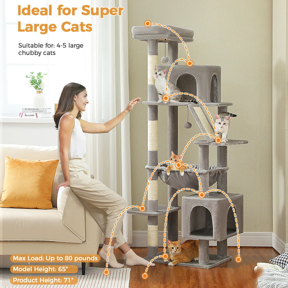 180cm Large Cat Tree Tower – Multi-Level Cat Condo with Hammock, Spacious Perch & Sisal Scratching Posts