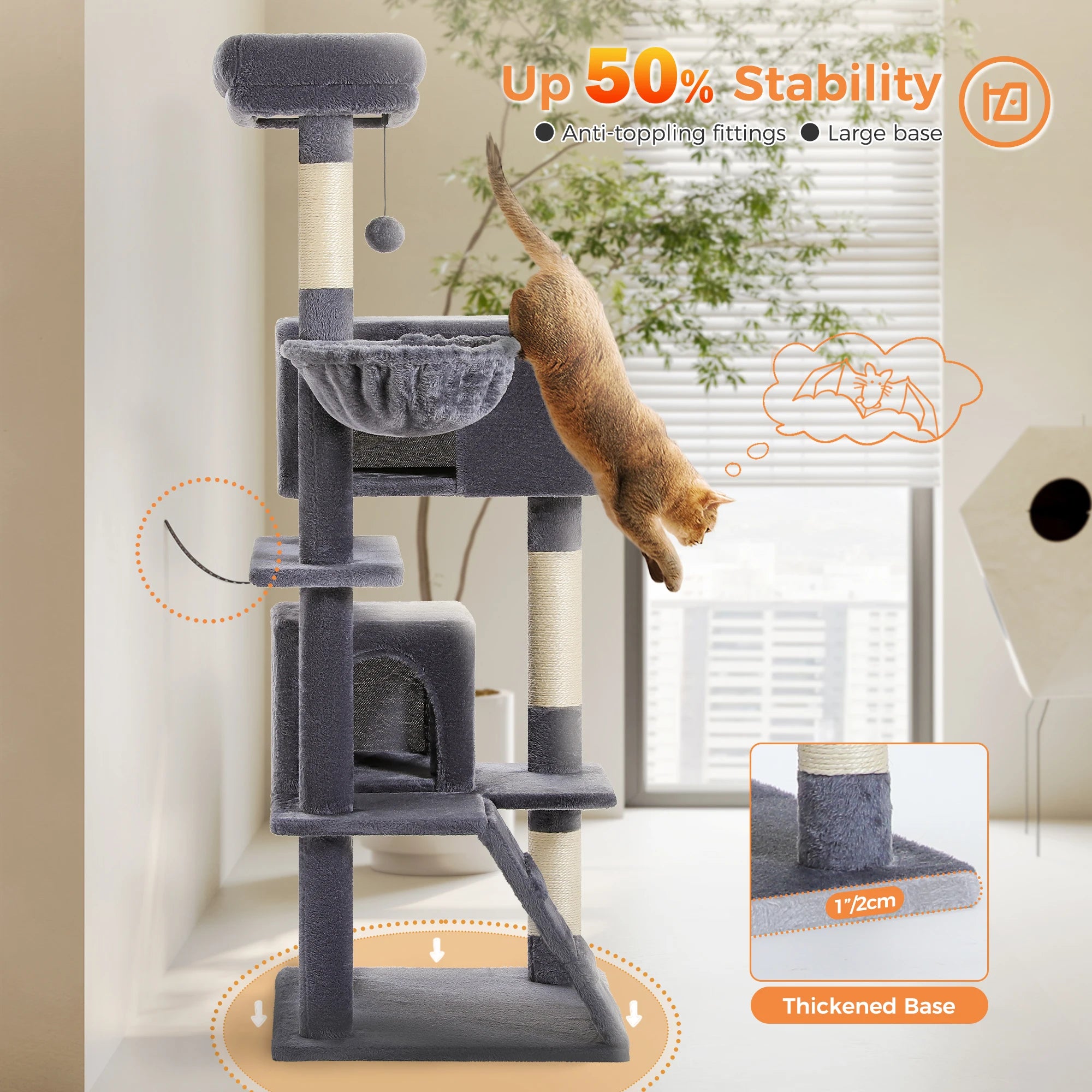 Luxury Cat Tree – Multi-Level Tower with Condos, Hammock & Scratching Posts
