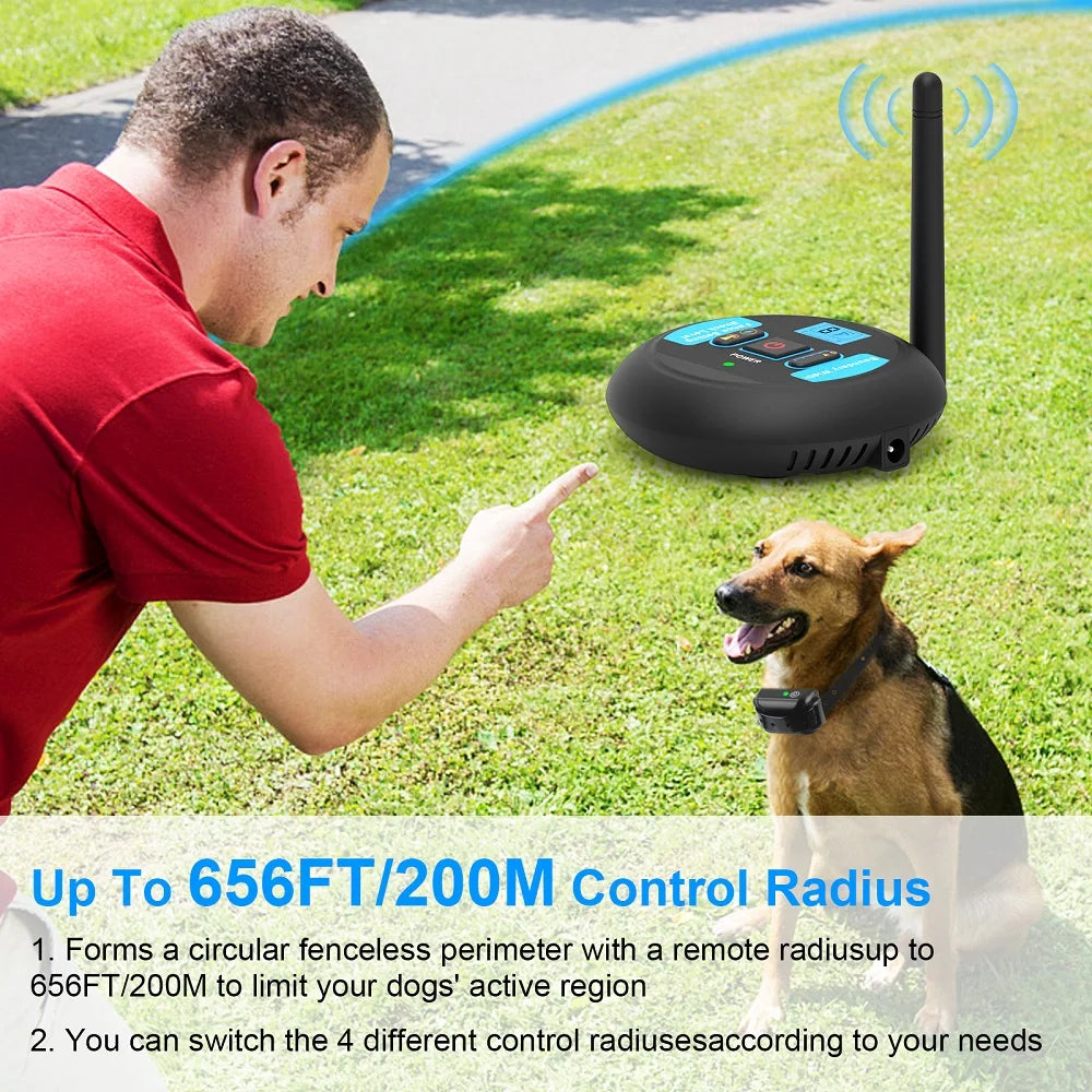 Wireless Dog Fence System – 200m Rechargeable Electric Collar with Beep & Shock Training Modes