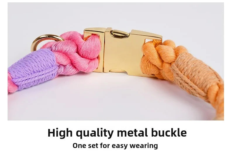 Hand-Woven Cotton Rope Dog Collar & Leash Set – Medium & Large Dogs