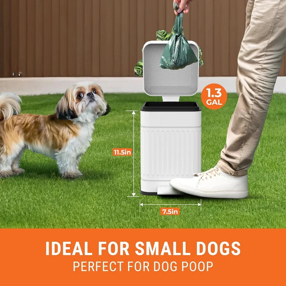 Small Outdoor Dog Poop Trash Can – 1.3 Gallon Metal Waste Bin with Soft-Close Lid, Rust & Rain-Proof, Silent Operation