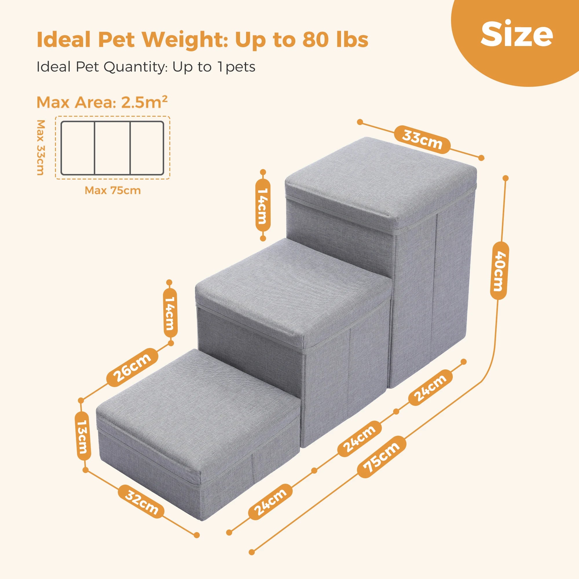 3-Tier Foldable Dog Stairs with Storage – Adjustable Height Pet Steps with Non-Slip Surface for Small & Senior Dogs and Cats (Indoor Use)