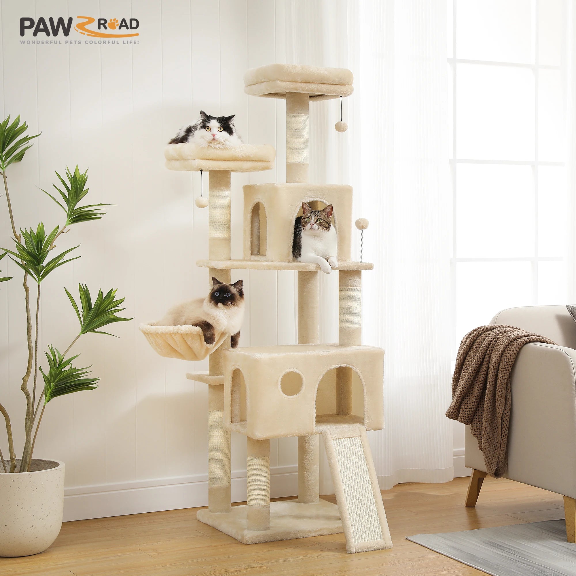 Luxury Cat Tree – Multi-Level Tower with Condos, Hammock & Scratching Posts