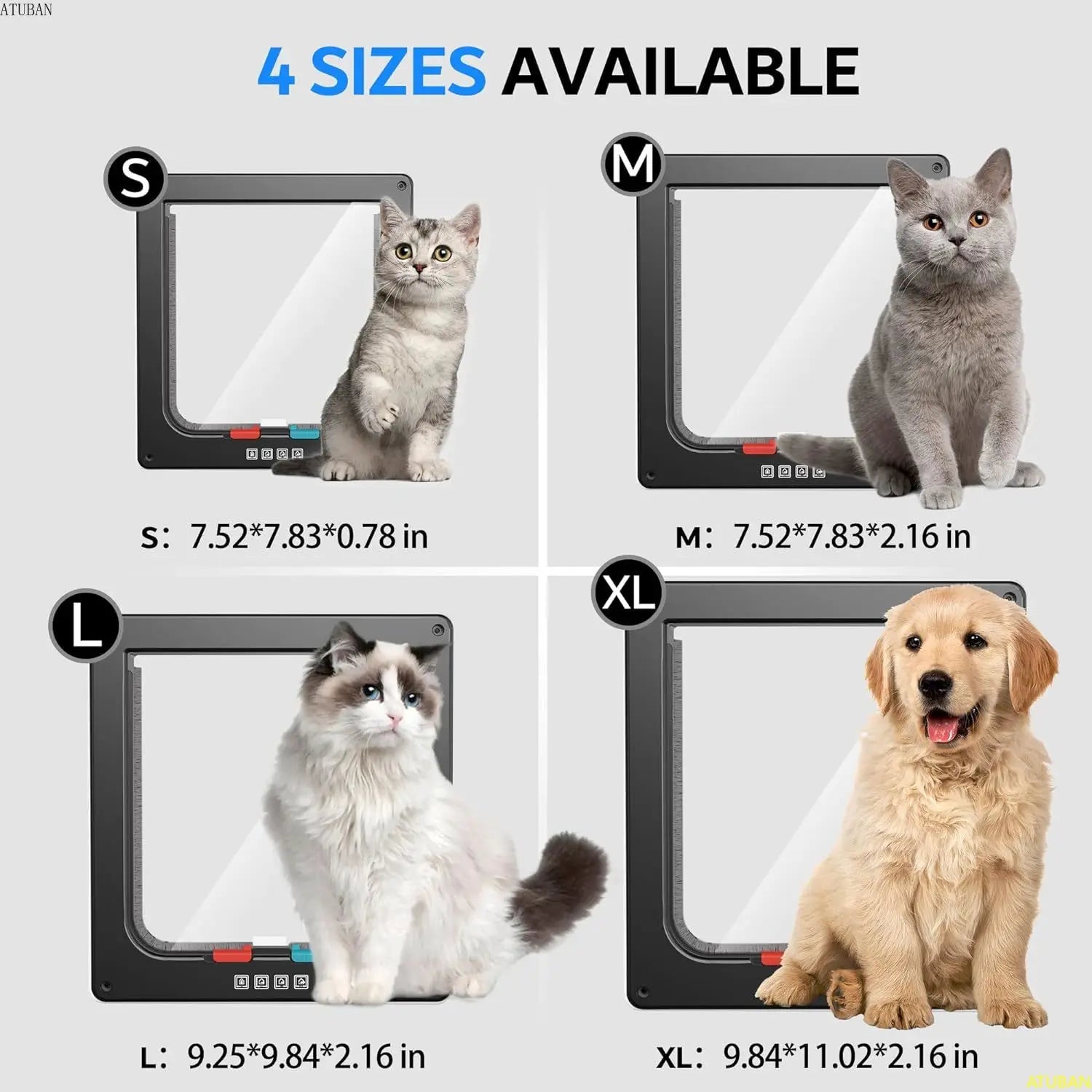 ATUBAN Large Cat Door – 4-Way Locking Pet Door for Interior, Exterior, Window & Wall Installation
