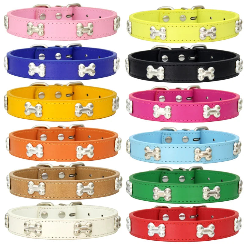Bone Design Leather Pet Collar – Durable & Stylish Collar for Small and Large Dogs or Cats