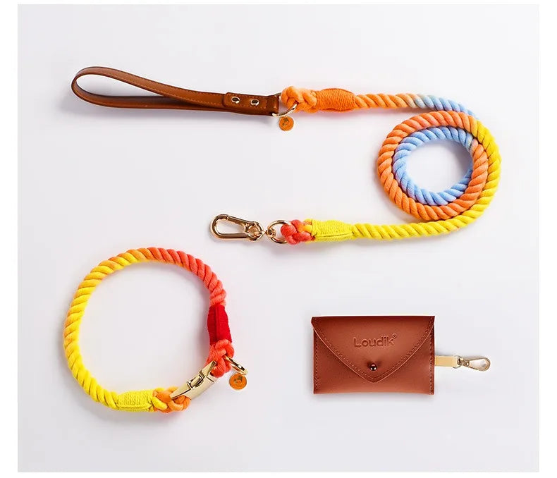 Hand-Woven Cotton Rope Dog Collar & Leash Set – Medium & Large Dogs