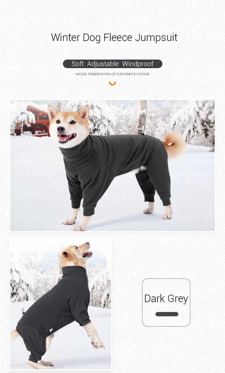 Warm Fleece Dog Jumpsuit – Windproof High-Collar Winter Overalls for Large Dogs