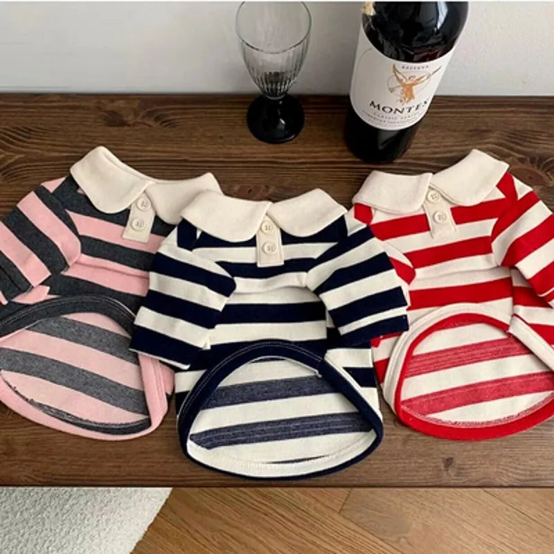 🐾 Fashion Striped Pet Shirt – Lightweight Summer Outfit for Dogs & Cats