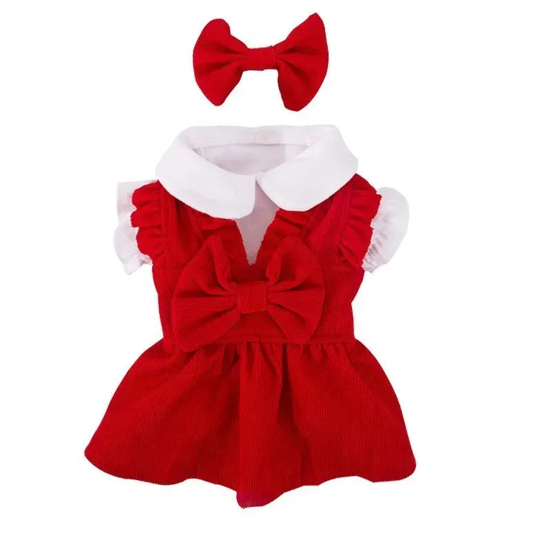 Winter Puppy Princess Dress – Warm Bow Knot Dog Dress Set with Hair Clip