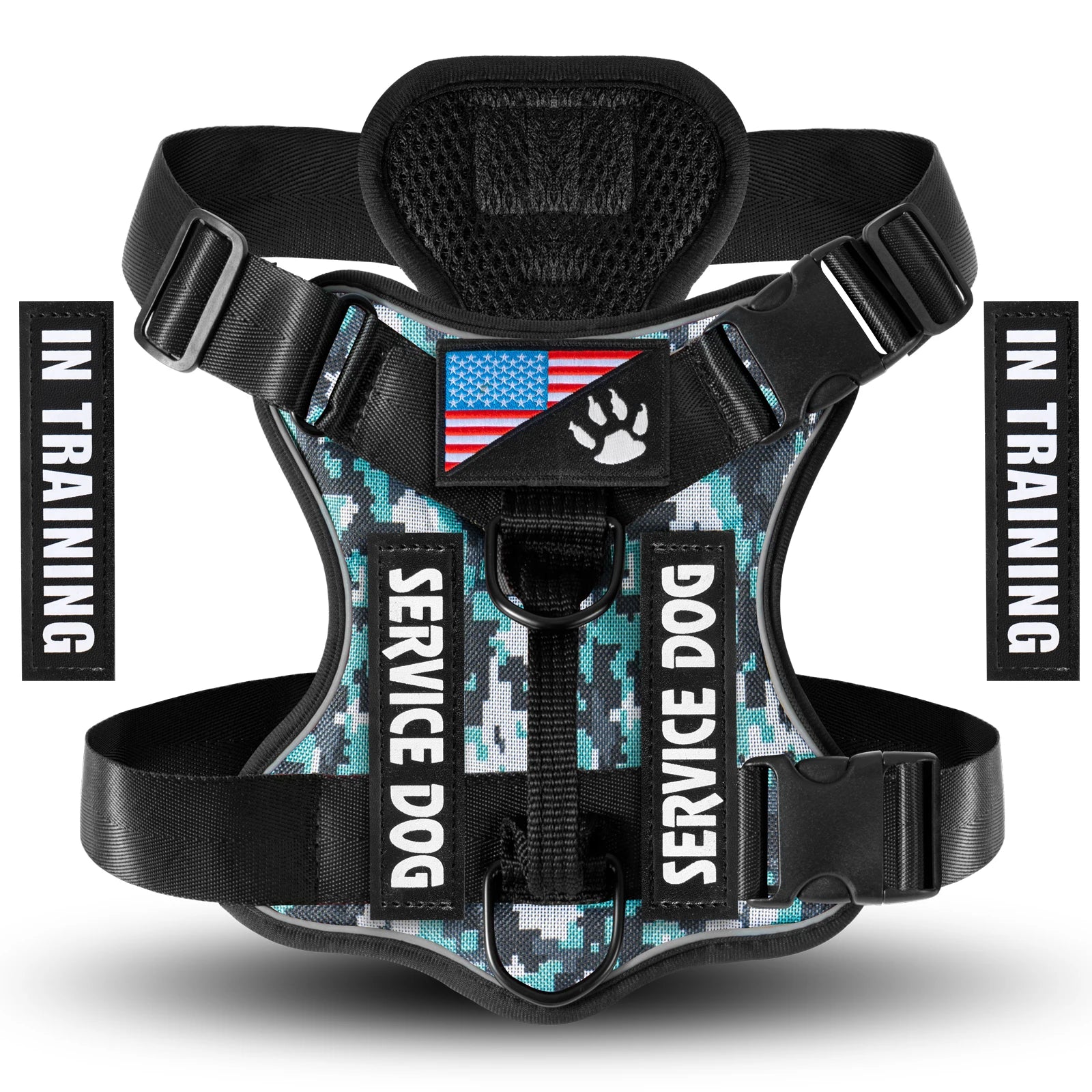 Service Dog Harness – Reflective Adjustable Dog Vest with 5 Patches, Soft Oxford & Mesh