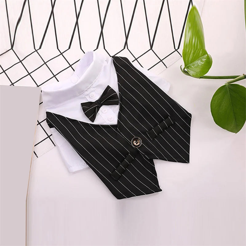 Dog Formal Shirt with Bow Tie – Stylish Tuxedo Suit for Small Dogs & Cats (Wedding & Party Outfit)