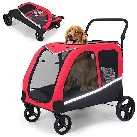 Extra Large Pet Stroller – Foldable Heavy-Duty Stroller for Medium & Large Dogs (160 lbs Capacity)