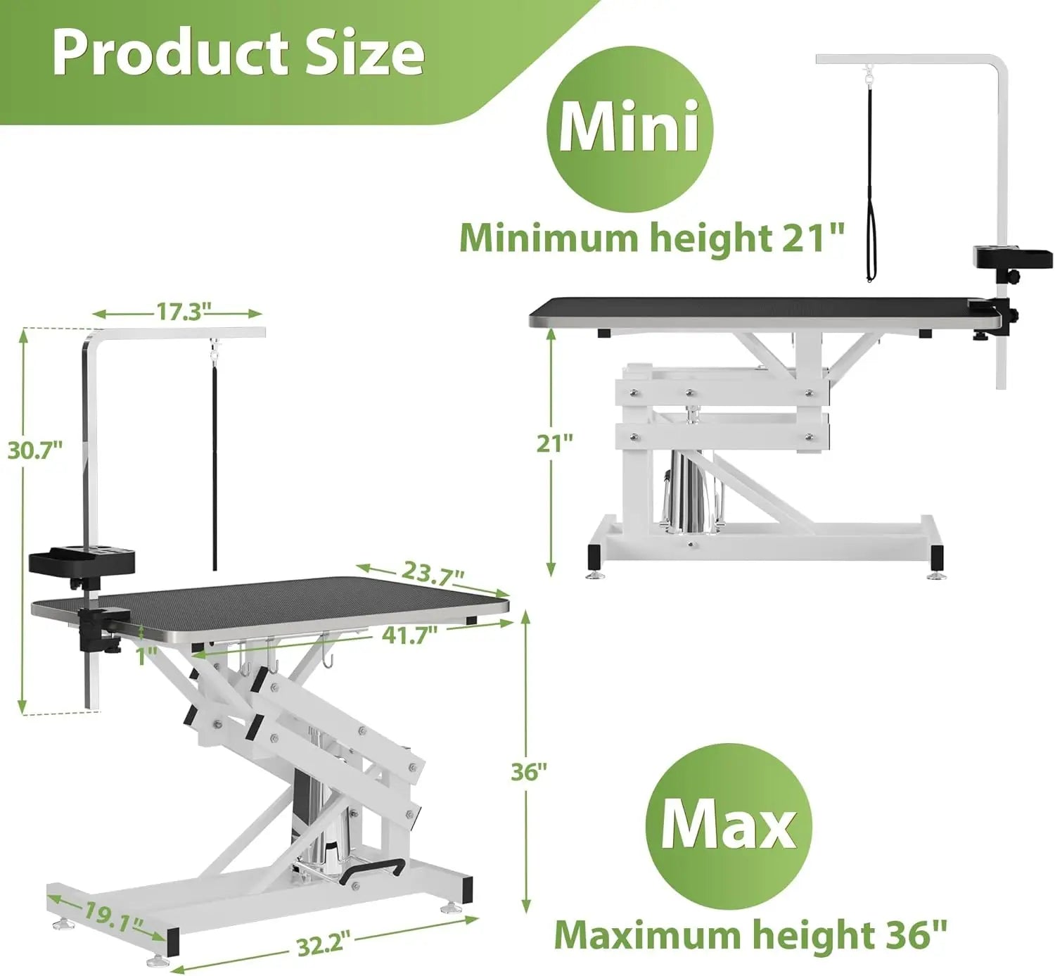 Hydraulic Pet Grooming Table with Z-Lift Base – Heavy-Duty Dog Grooming Station w/ Anti-Static Tabletop, Armrest & Leash Cover (330 lbs Capacity)